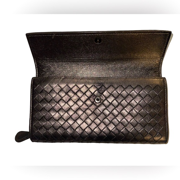 🖤 Bottega Veneta Intrecciato Leather Flap Top Snap Continental Wallet Metallic - Picture 4 of 14
